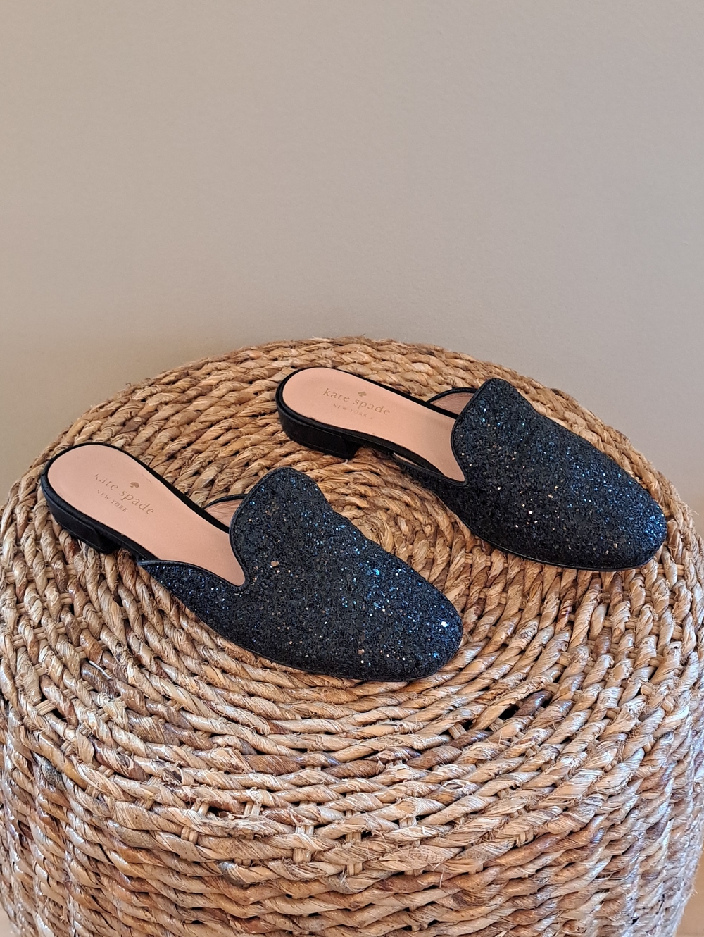 Kate Spade Womens Gowan Black Glitter Festive/Holiday/Preppy Slide Mules 6.5